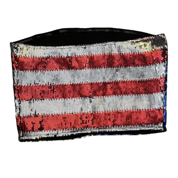 Bear Dance Sequin Strapless Tube Top - Blue, Red & Silver - Picture 4 of 5